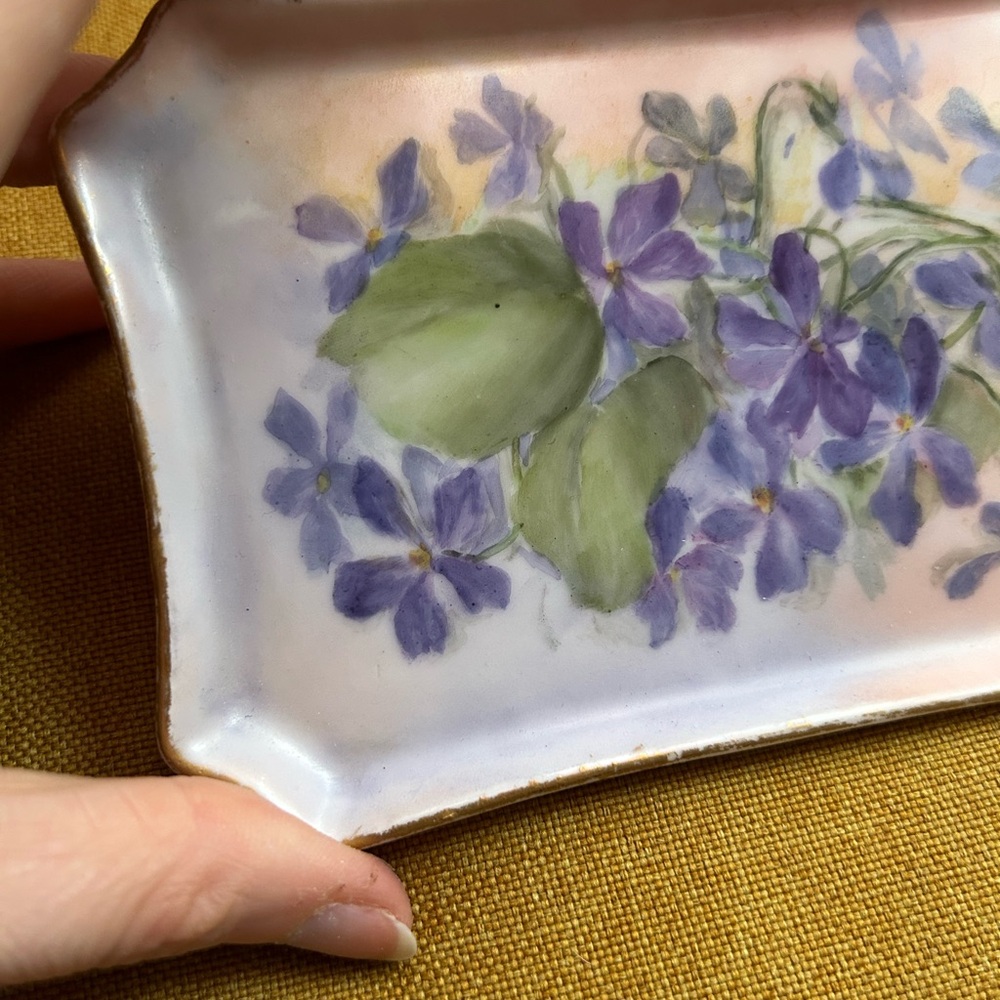 Antique 1800s William Guerin W.G. & Co. Limoges, France Hand-Painted Violet Dish - Picture 8 of 9